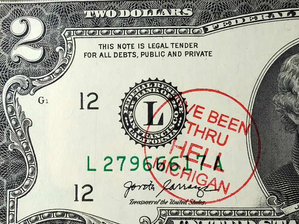 WOW "666" Two Dollar Bill from Hell Michigan Uncirculated