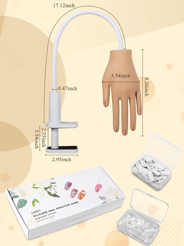 Silicone Nail Practice Hand with 200 Tips - Never Fall Off for Flawless Nails