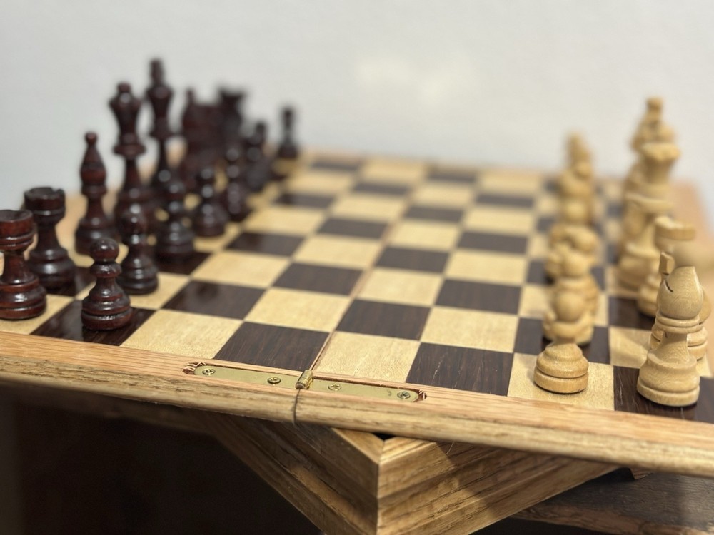 Handmade Solid & Inlaid Wood Folding Storage Chess Checkers Box Hinged