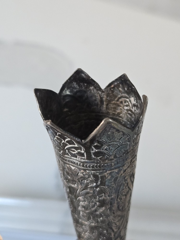 Pair Of Antique Solid Silver India Kashmir Vase
