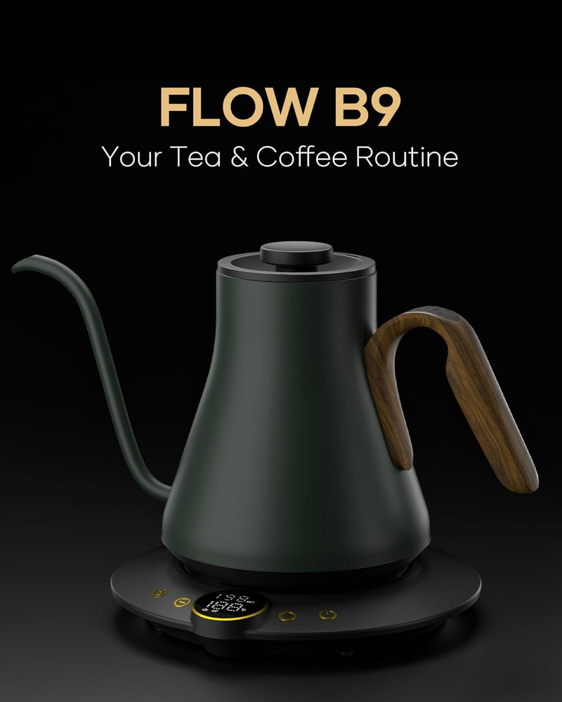 FLOW B9 Gooseneck Electric Kettle, Precise Temperature Control for Pour-Over Cof