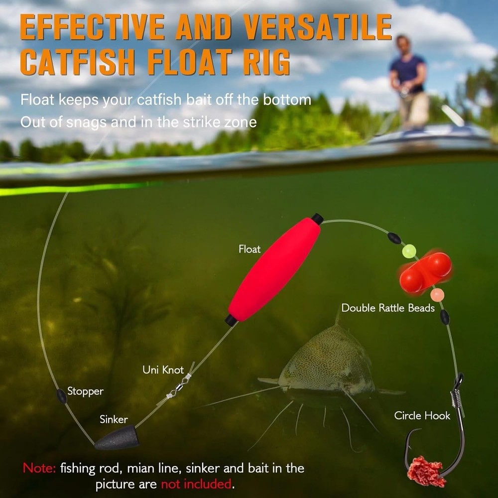 Dovesun Catfish Rigs Santee Rig Float 23", Cigar Float-6/0Hook * 6PCS