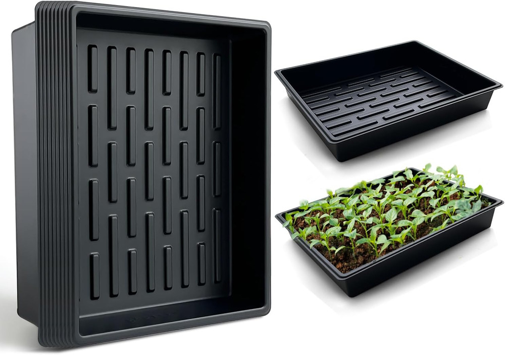 Seed Starter Tray, 10 Packs Plant Tray, Durable Plastic Growing Trays, Stackable