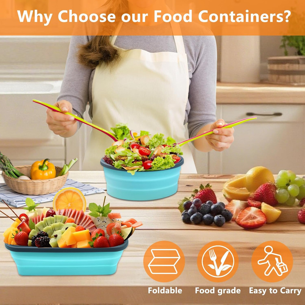 Collapsible Food Storage Containers with Lid & Air Vent, 4 Pack Rectangular Fold