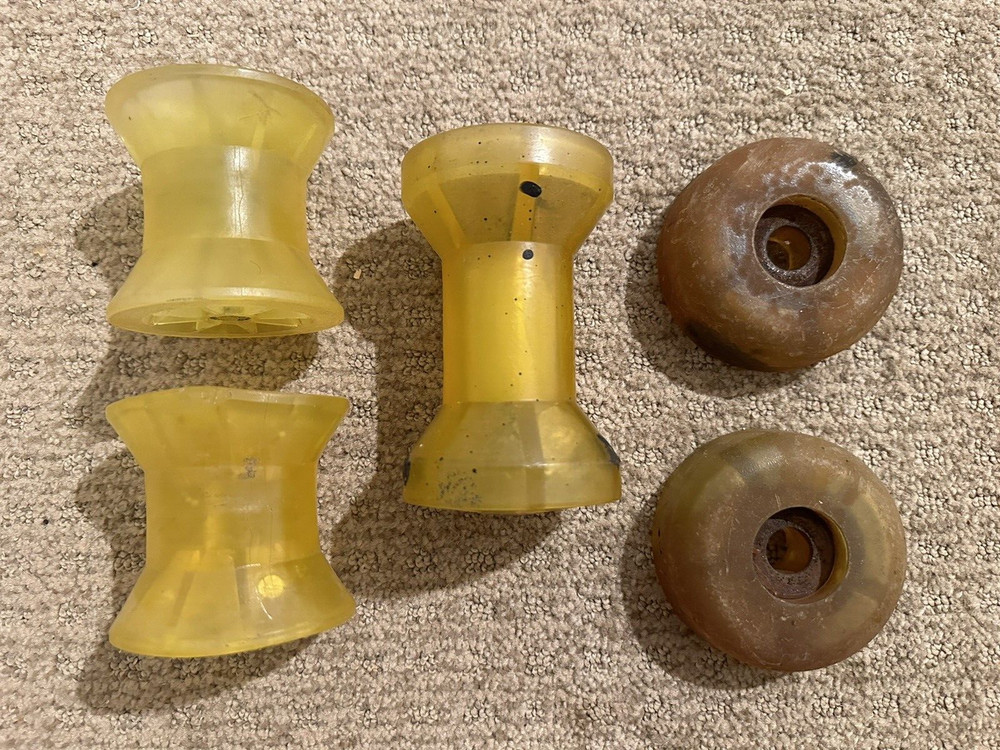 (1) Yellow Polyurethane Boat Trailer Bow Stop Roller Assembly & (2) Bow Rollers