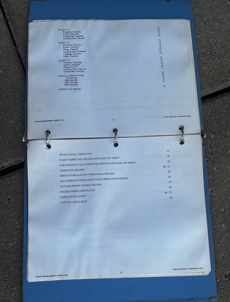 Piper Warrior Programmed Inspection 761-540 Original