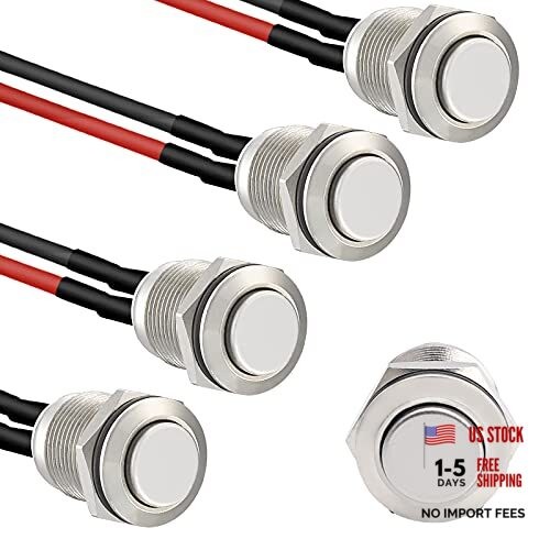 5pcs 12mm Momentary Push Button Switch Silver Shell with pre 12mm Silver Shell