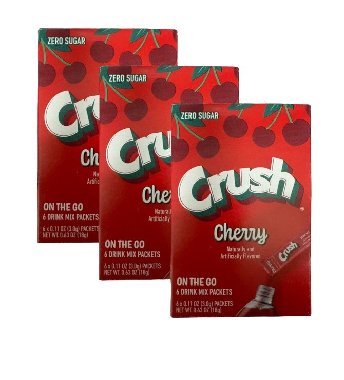 3 BOXES Of Crush CHERRY On The Go Drink Mix Packets