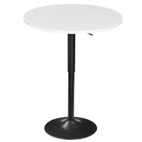 Bar Table, Height-Adjustable Round Pub Table 27-35.4 Inches with 1 White