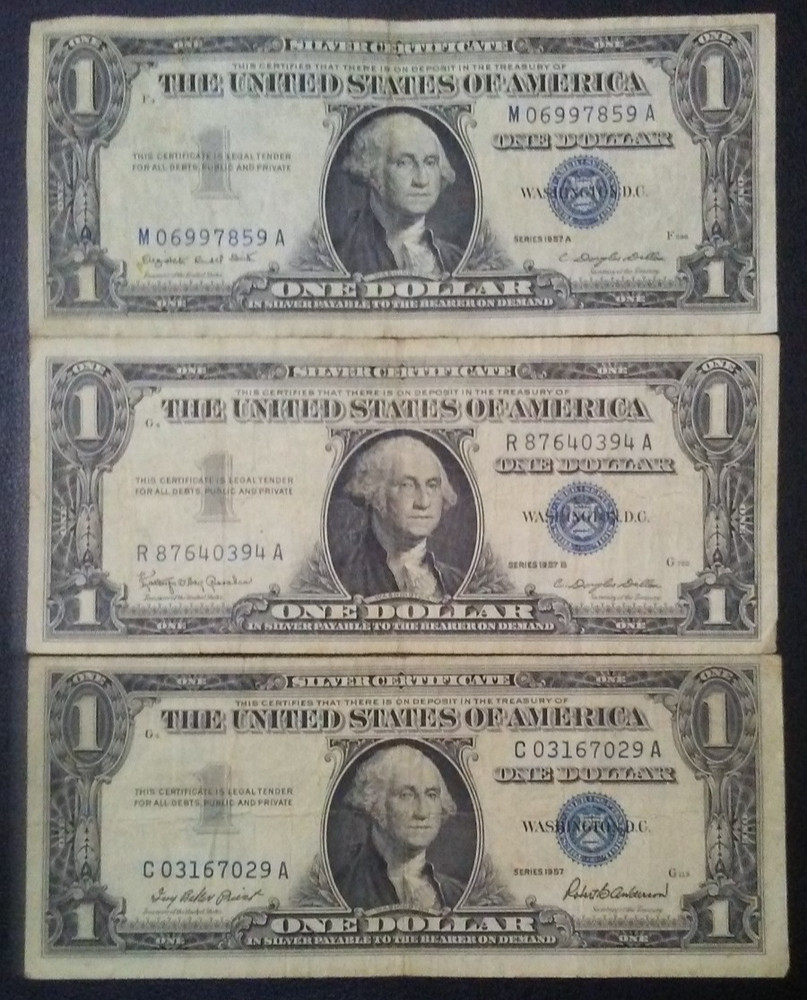 1957 plain/A/B Silver Certificate NOTES (3 note lot)