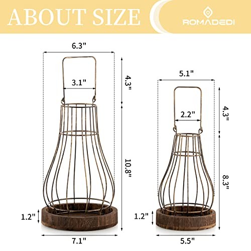 Lantern Farmhouse Home Decor - Rustic Candle Holders 2 Distressed Brown