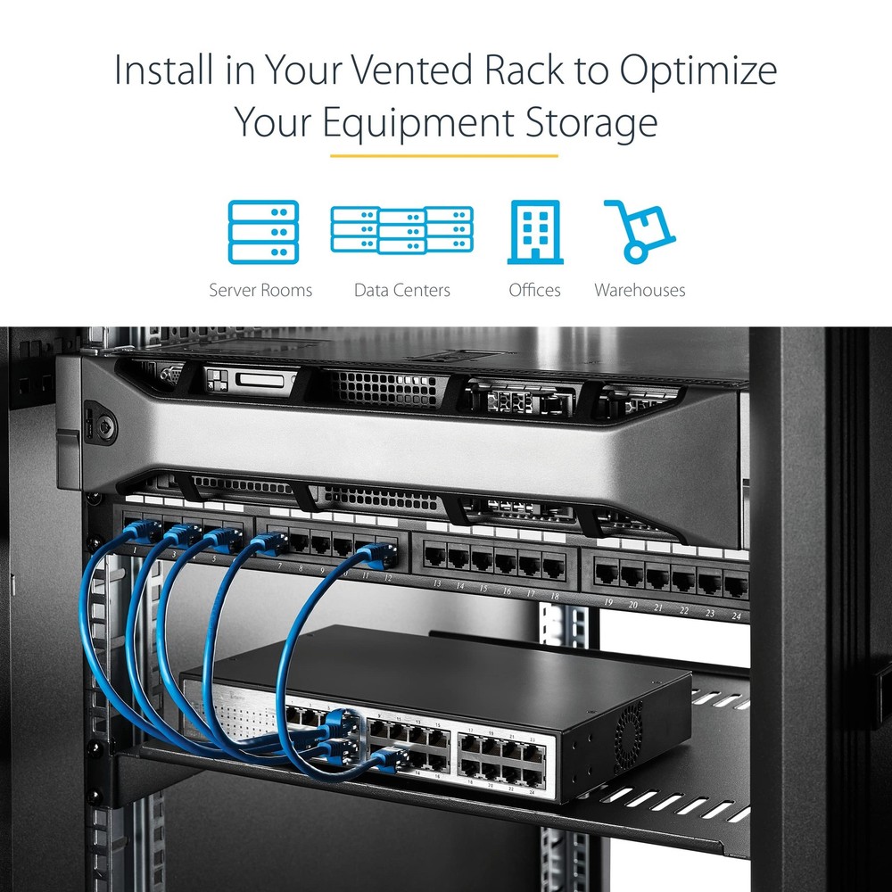 StarTech 2U 22in Vented Fixed Server Rack Cabinet Shelf - 50lbs