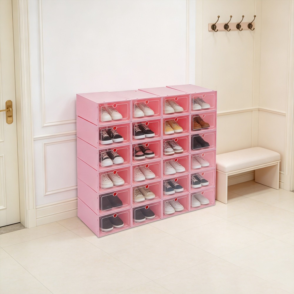 24 Pack Shoe Storage Boxes With Clear Flip Lid, Stackable Shoe Storage Organizer