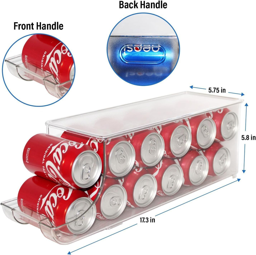 Soda Can Organizer with Lids, Stackable Soda Can Dispenser for Refrigerator, Cle