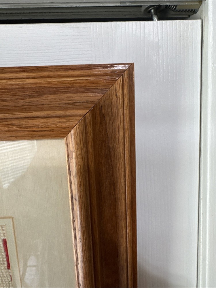 Vintage Apache Native American Oak Frame Glass Needlepoint Embroidery