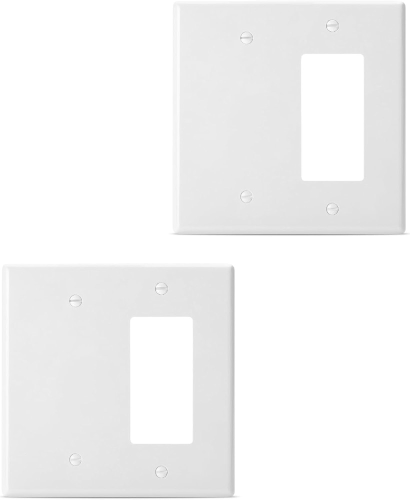 Bates- Combination Wall Plate, 2 Pack, 4.8"x4.9", Decorator/Blank, White Unbr...