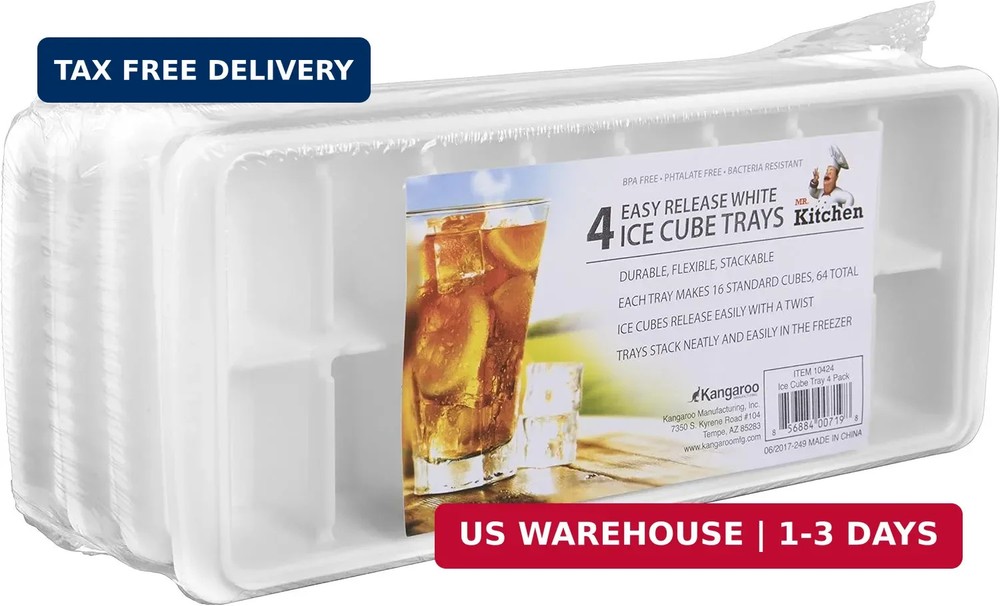 4 Pack 64 Slots White Stackable Ice Cube Tray for Freezer - Easy Release Icecube