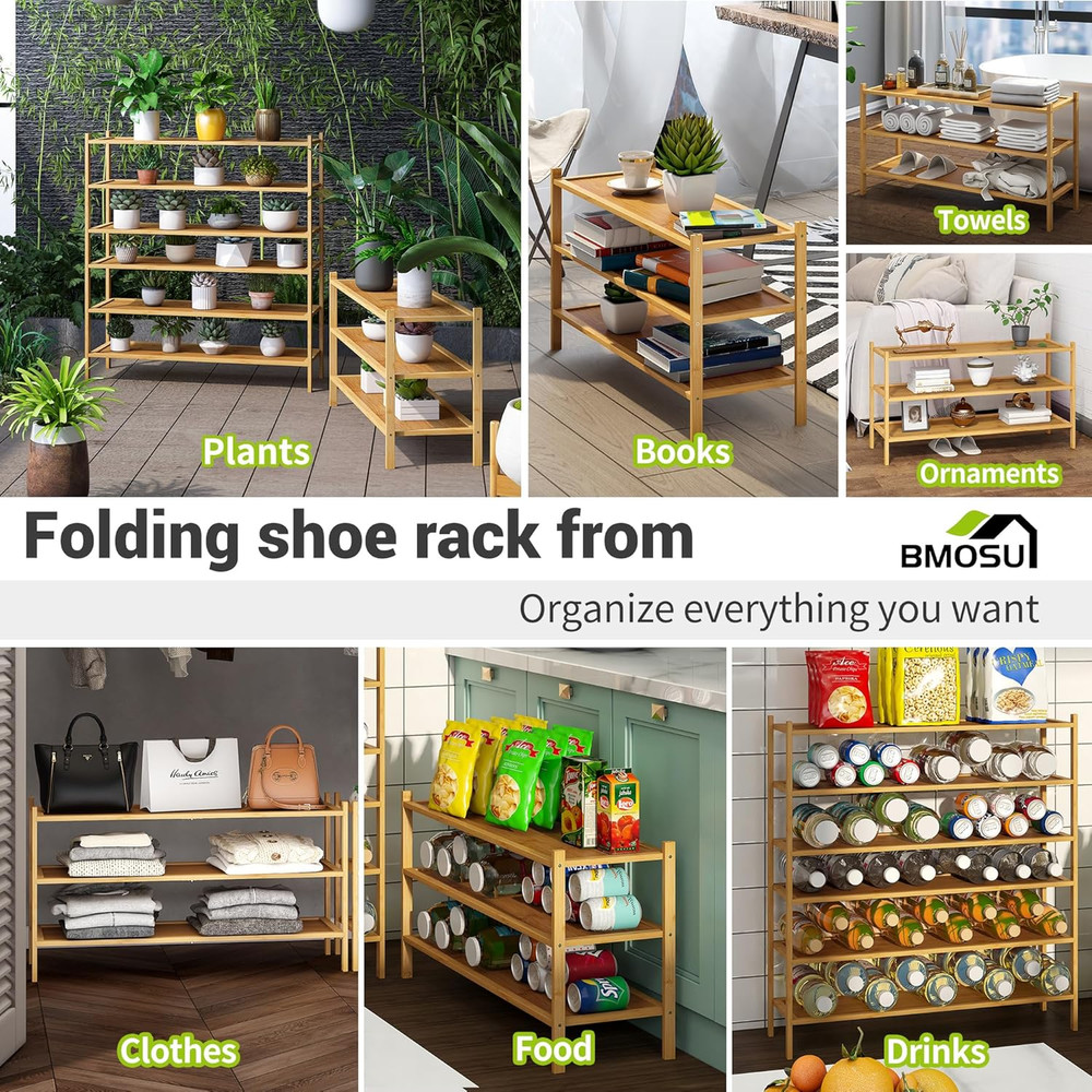 3-Tier Bamboo Extended Shoe Rack Premium Stackable Shoe Shelf Storage Organizer