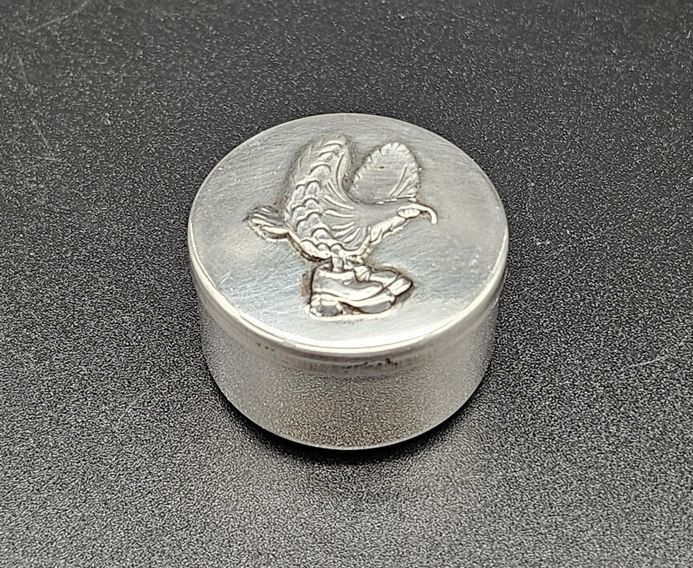 Vintage Silver 800 with Engraved Repousse Eagle Pill Box/Snuff Box/70s