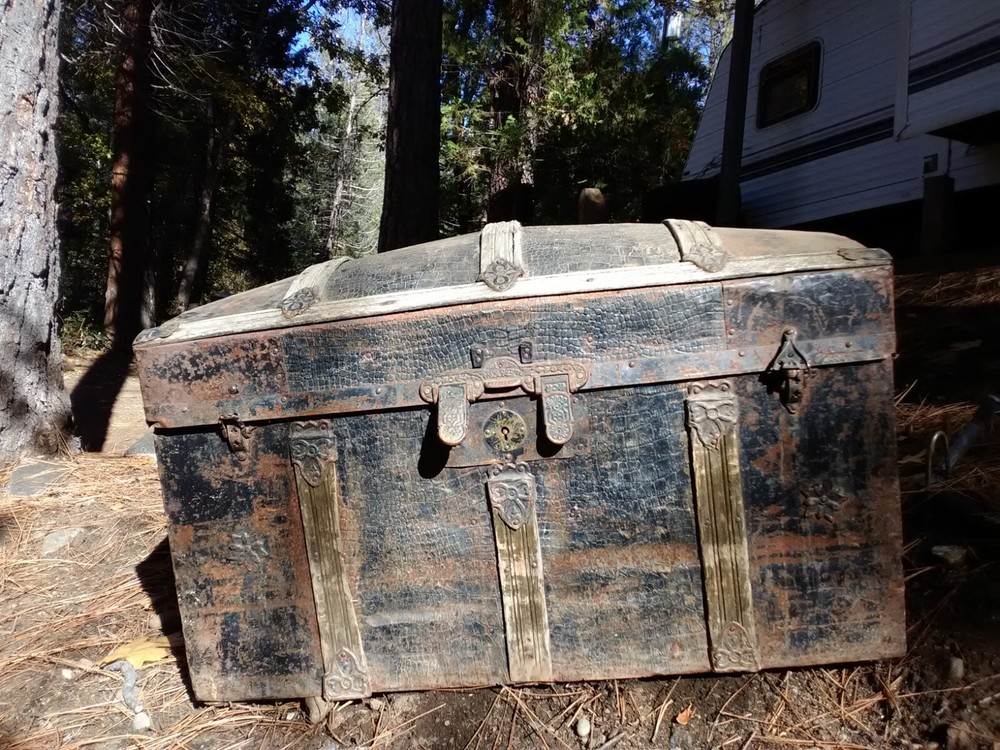 antique steamer trunk with double lock
