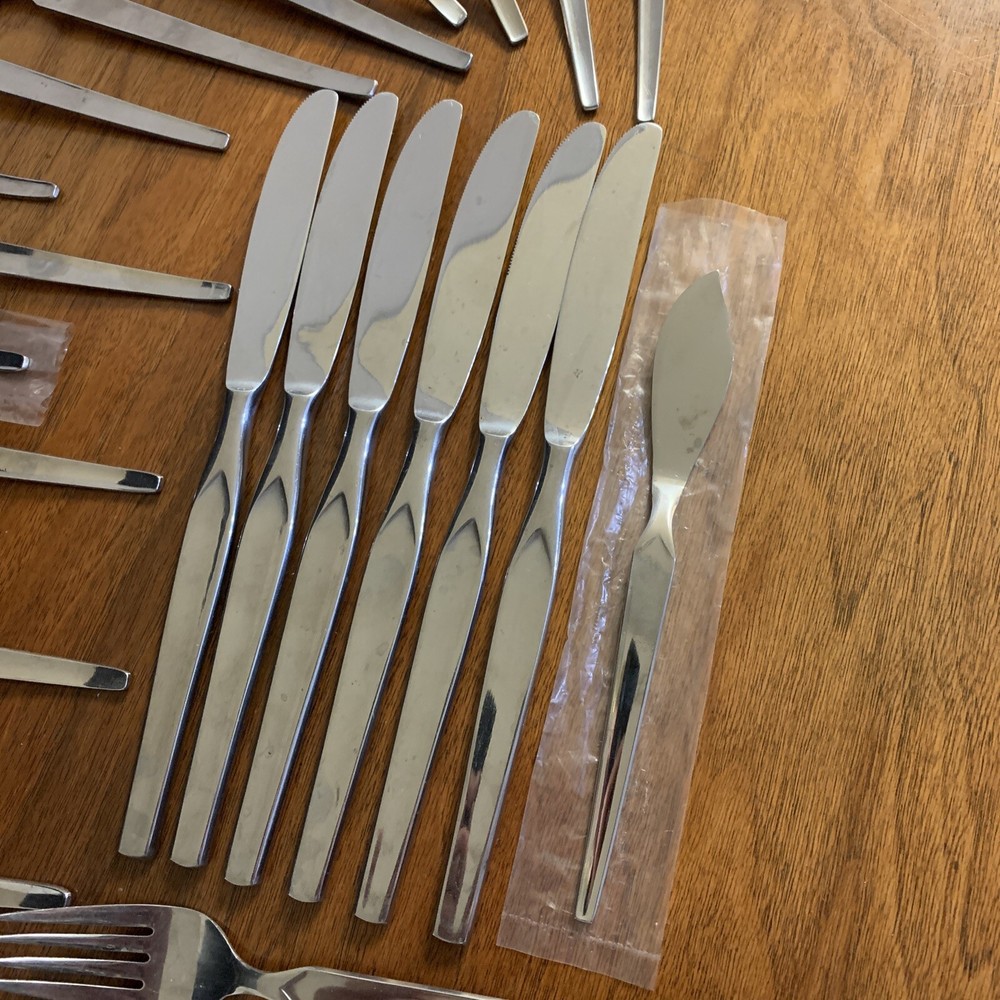 Haddon Hall MCM Modern Stainless Silverware Flatware 48pc Serving Pcs Japan