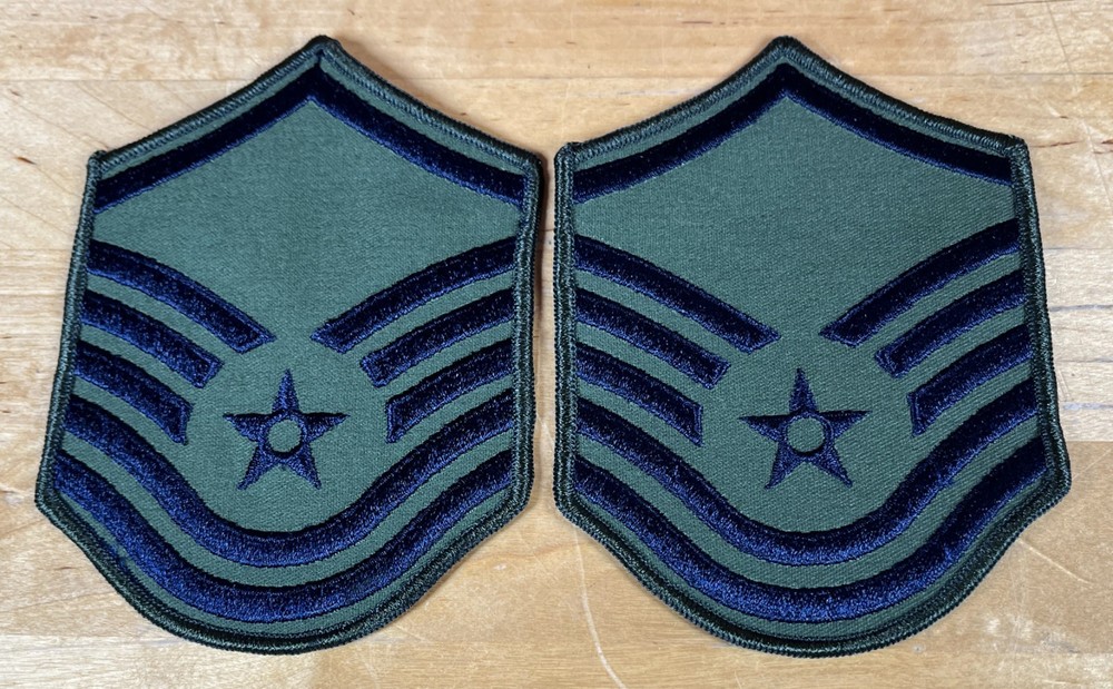 US Air Force Senior Master Sergeant Patch Subdued Chevron Green/Navy Pair New