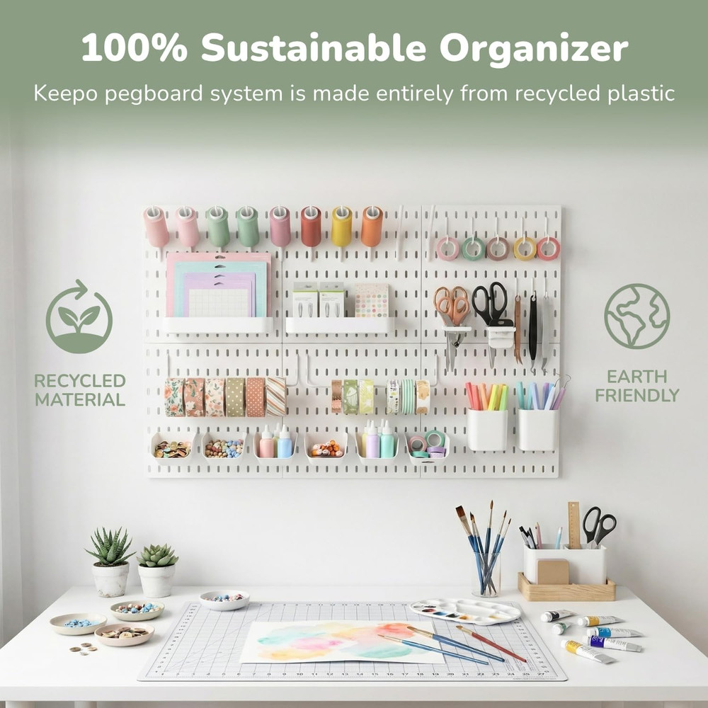 Modular Pegboard Kit with Accessories - Wall Organizer for Crafts & Tools, White