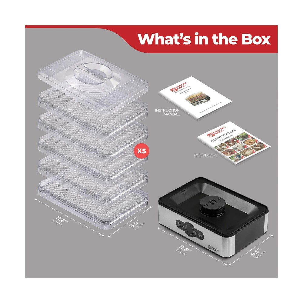 Magic Mill Food Dehydrator Machine | 5 Stackable Stainless Steel Tr... Fast Ship