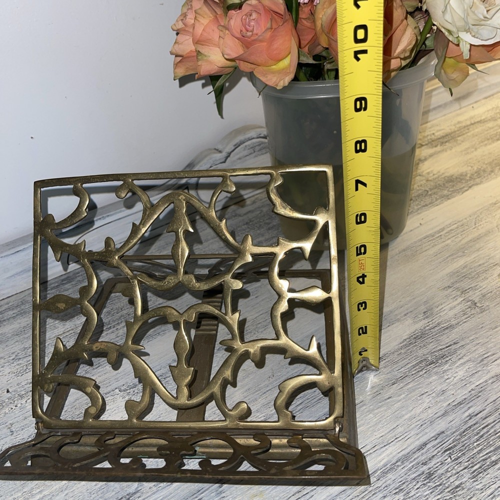 Vintage Solid Ornate Brass Folding Adjustable Book/Bible stand