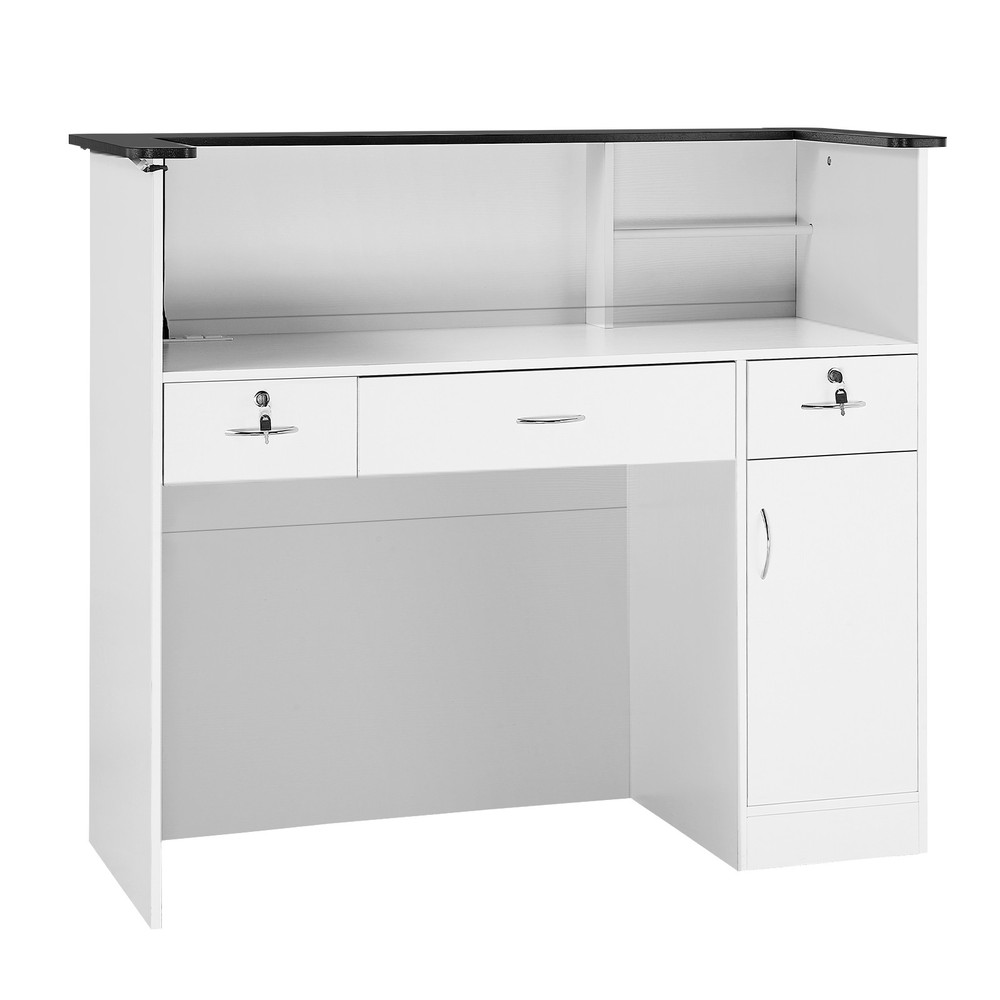 VEVOR Reception Desk 50 inch Rectangular Front Counter Table with LED & Drawers