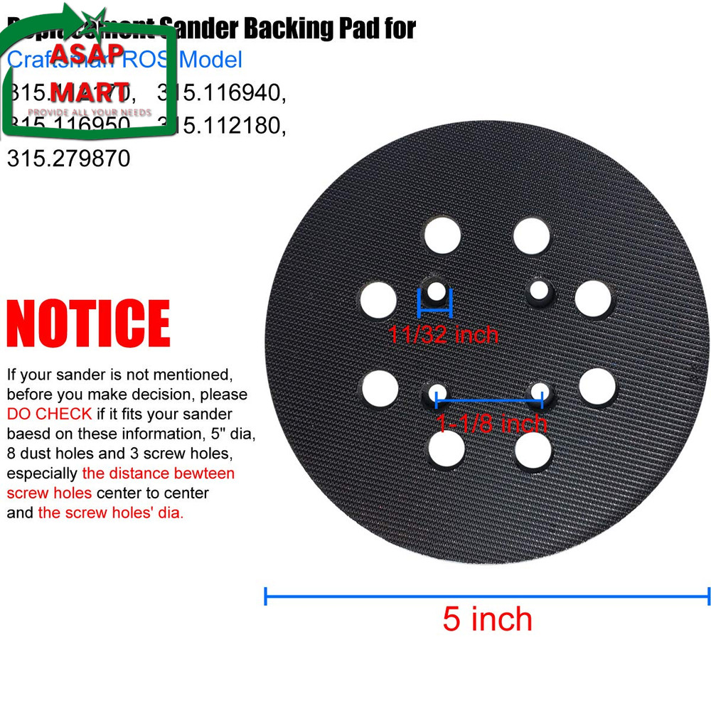 5" Hook and Loop Replacement Sander Pad for Craftsman 315 Model Random Orbit San