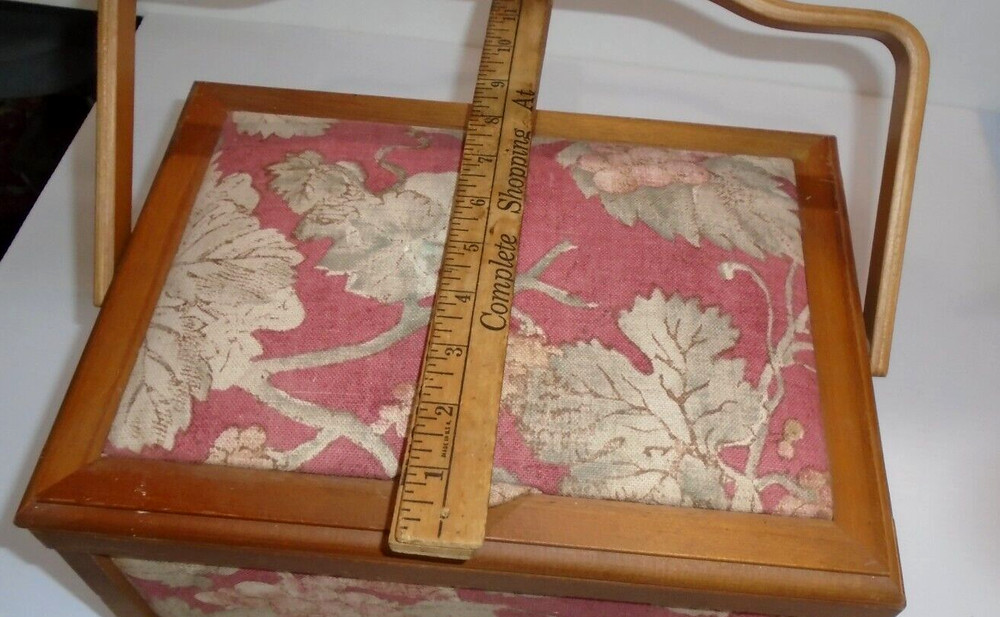 Vintage Fabric Covered Sewing Box Basket with Lining