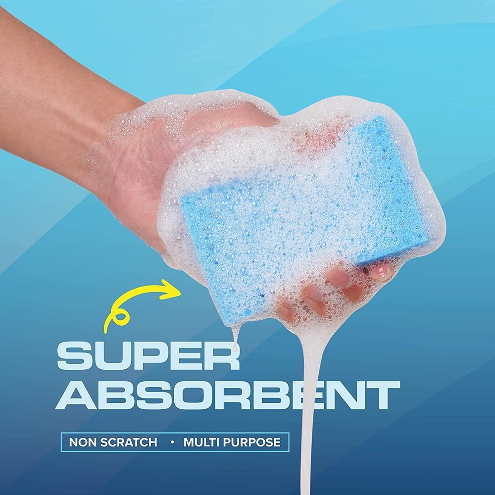 48 Pack Kitchen Sponges Blue Dishwashing Sponges for Bulk Cleaning