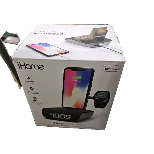 QI Alarm Clock Wireless Charging Stand & Speaker & USB Charge IHome Timebase