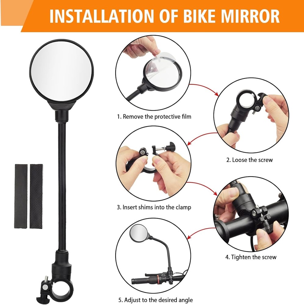 Bike Handlebar Mirror 2 Pack - Rotatable And Adjustable Wide Angle 3.3 inches