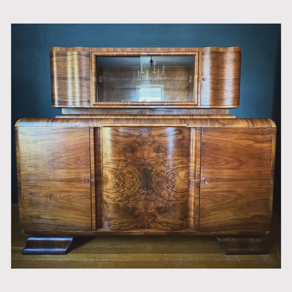 Thrum Art Deco Antique German Two Piece Sideboard Buffet