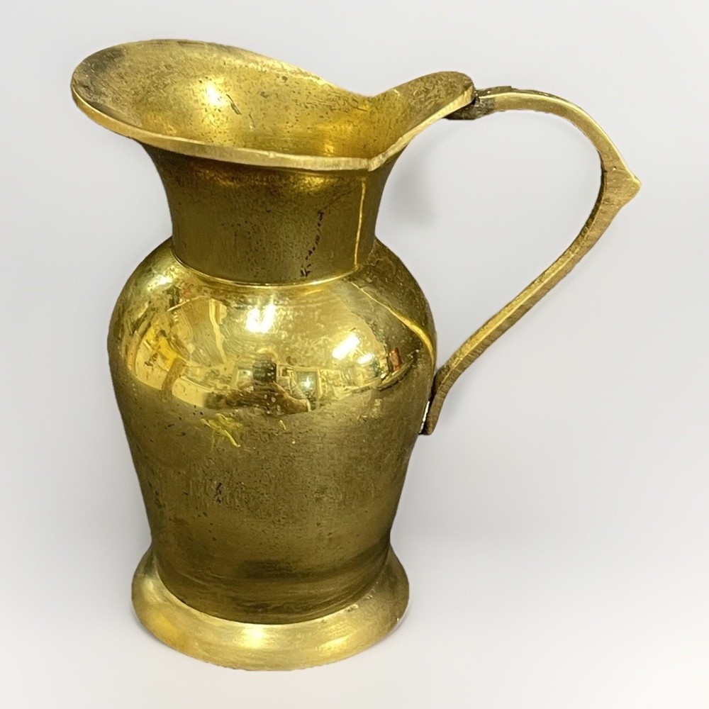 Small Brass Creamer With Handle 4” Tall Heavy
