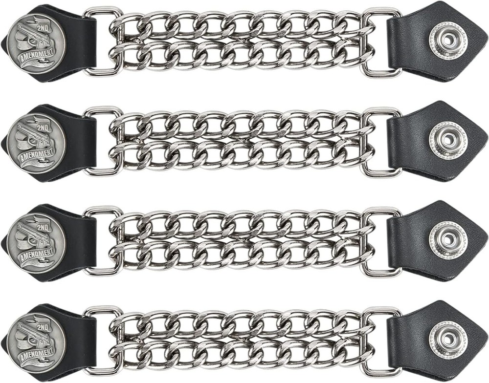 4-Pack- 2nd Amendment Chrome and Leather Vest Extender-Snap On Button