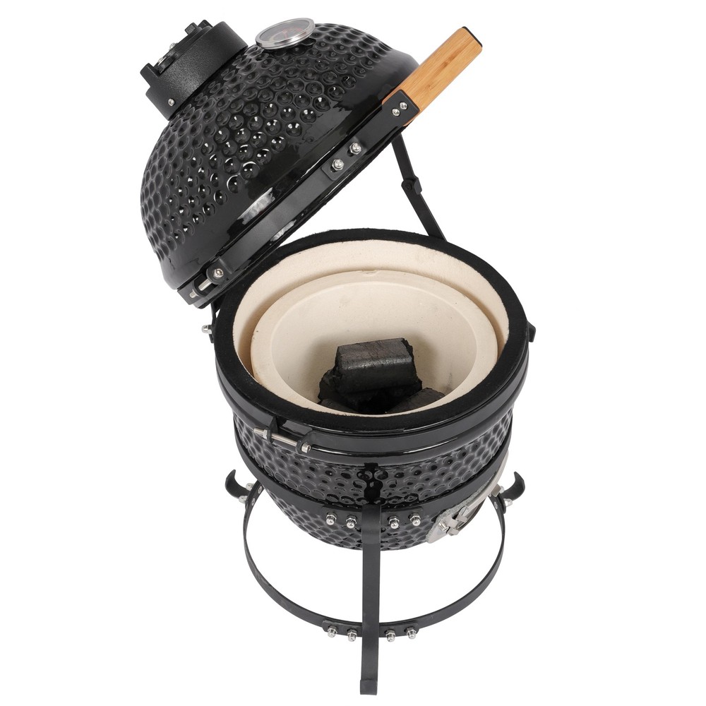 13in Round Ceramic Charcoal Grill Black