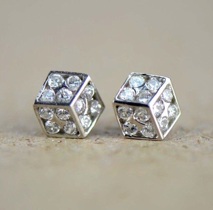14K Yellow or White Gold Dice Stud earrings