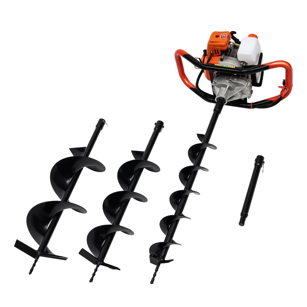 2-stroke Auger Post Hole Digger+3xDrill Bits 52cc Heavy Petrol Post Hole Digger