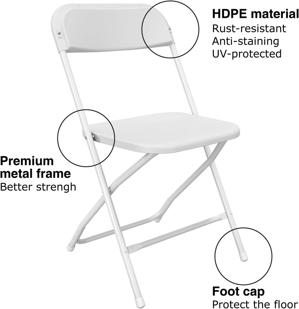 10 Pack White Folding Chairs, Portable Party Chairs, Plastic Folding Chair,Stack