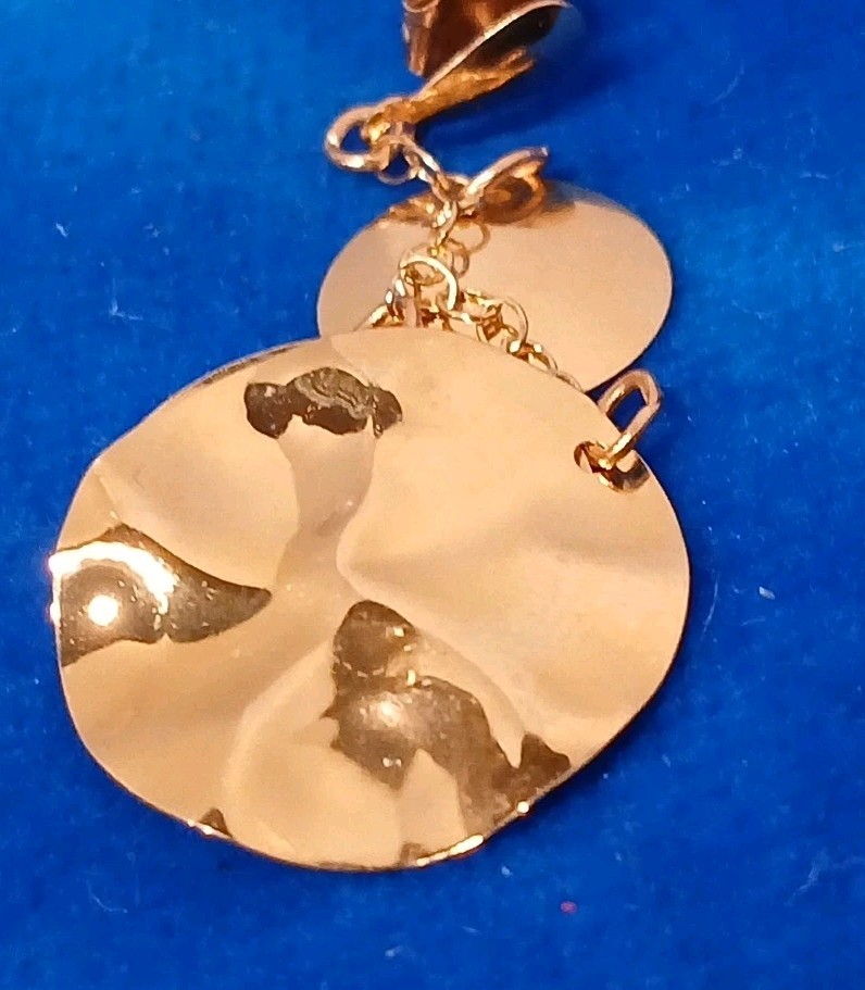 Solid 14K Yellow Gold Drop Dangle Hammered Circle Disc Earrings 1.85 Grams