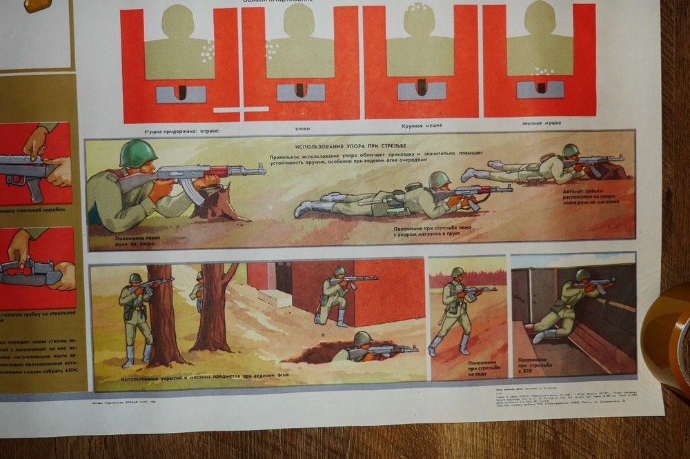 Authentic Soviet Russian USSR Military Poster AKM Kalashnikov Automatic Rifle
