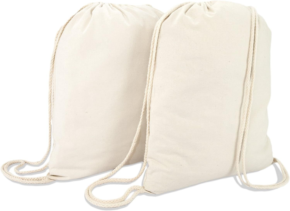 DALIX Canvas Drawstring Bag String Backpack Gym Mens Womens Natural