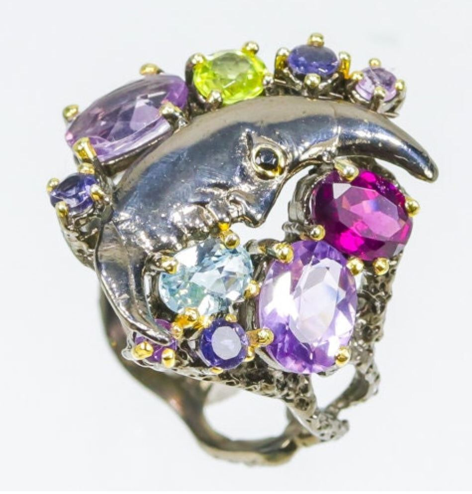 Amethyst and Moon Sterling Silver Ring Size 8.5
