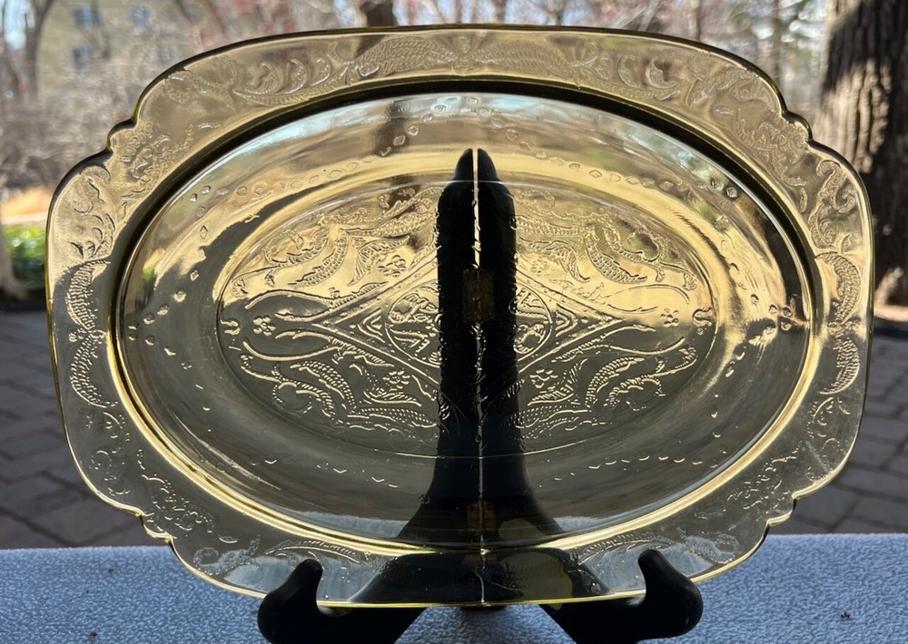 Federal Depression Glass Madrid Amber Oval Serving Platter