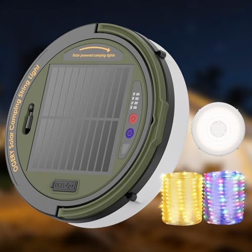 Solar Camping String Lights, 5400mAh/ 49.2FT/ 11 Modes Rechargeable Green
