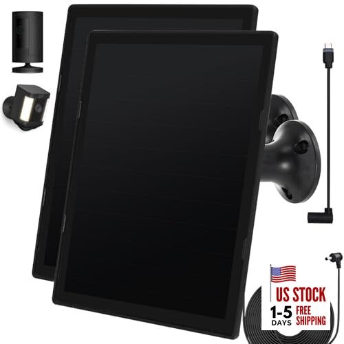Solar Panel Charger for Ring Camera, Compatible with Ri ng Stick Up Black-2Pack
