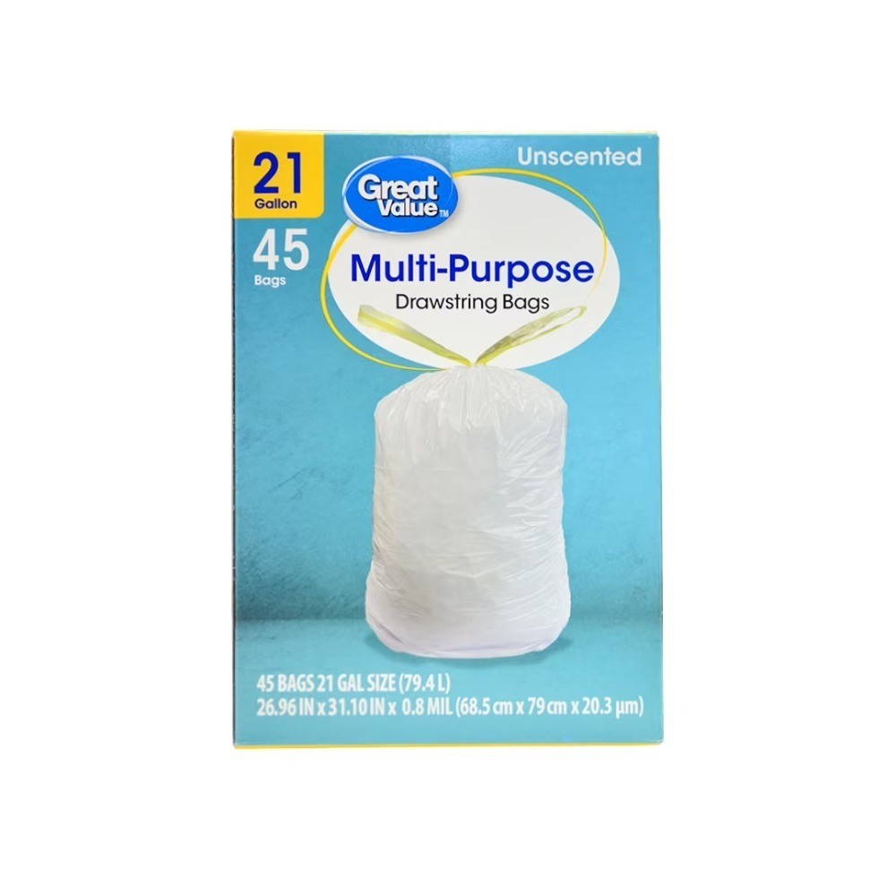21 Gallon Large Drawstring Trash Bags Unscented 45 Count Multipurpose Garbage